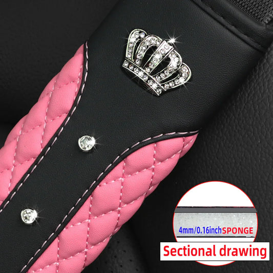Diamond-Encrusted Bling Crown Seat Belt Shoulder Strap – Faux Sheepskin Comfort Safety Belt Cover Car Accessory