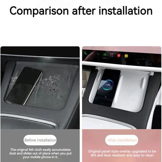 For Tesla Model 3/Y Wireless Charging Silicone Pad – Carbon Fibre Central Control Charger Protector Cover Non-Slip Mat Accessories